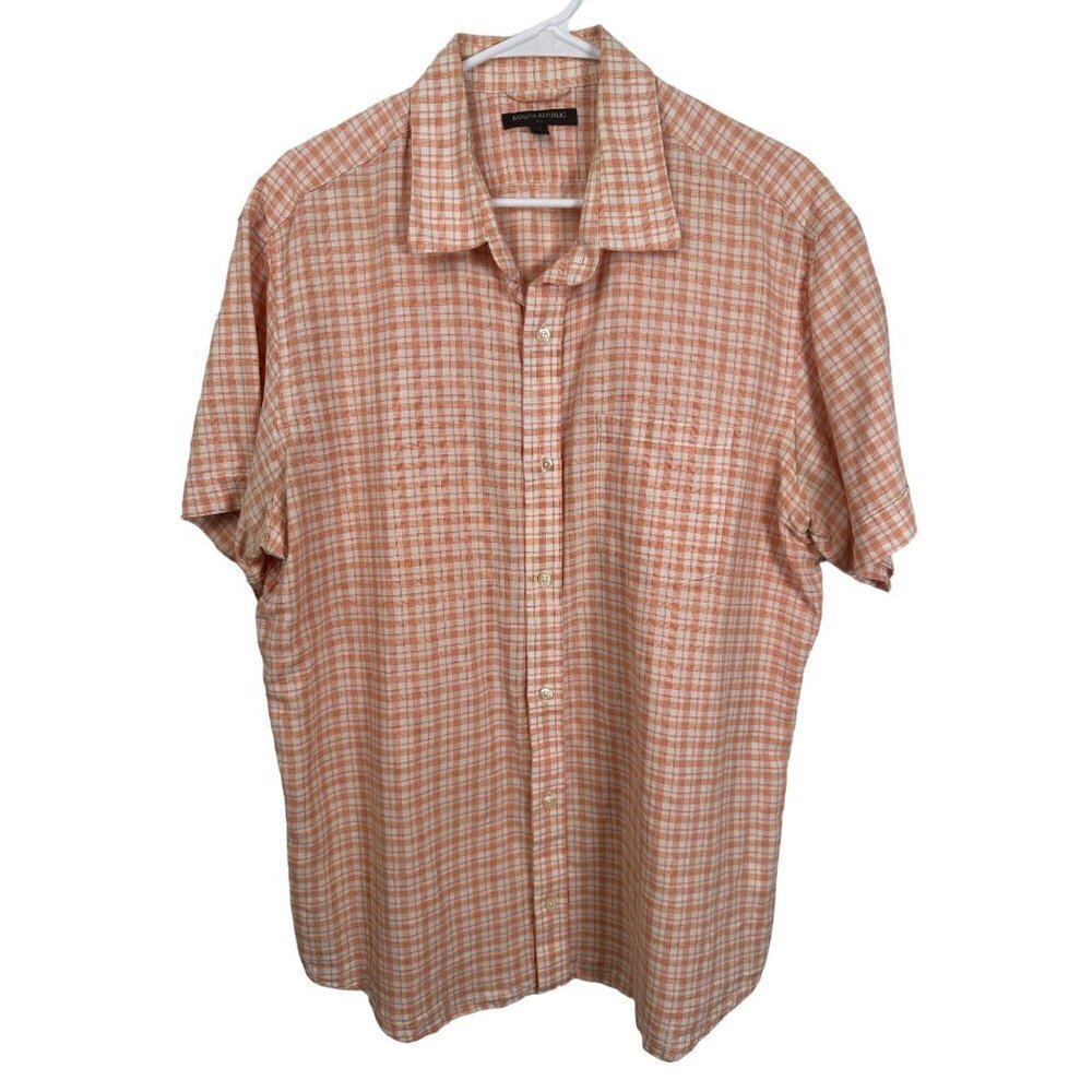 Banana Republic‎ orange checkered button up shirt, Size XL